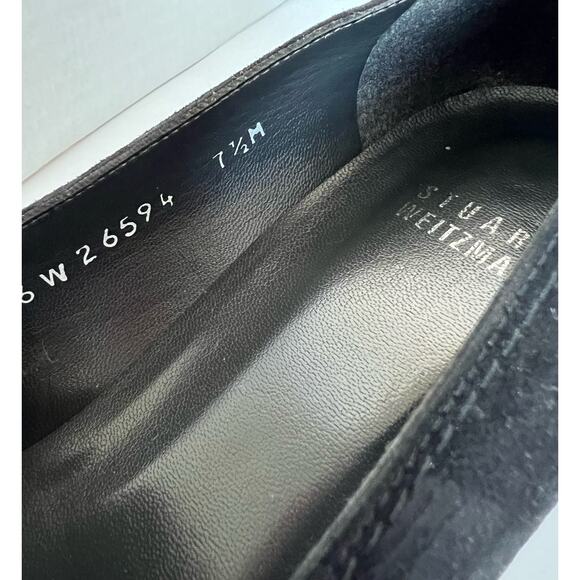 STUART WEITZMAN Black Perforated Suede Kitten Heel Pump Bow Shoes Sz 7.5M - Picture 7 of 9